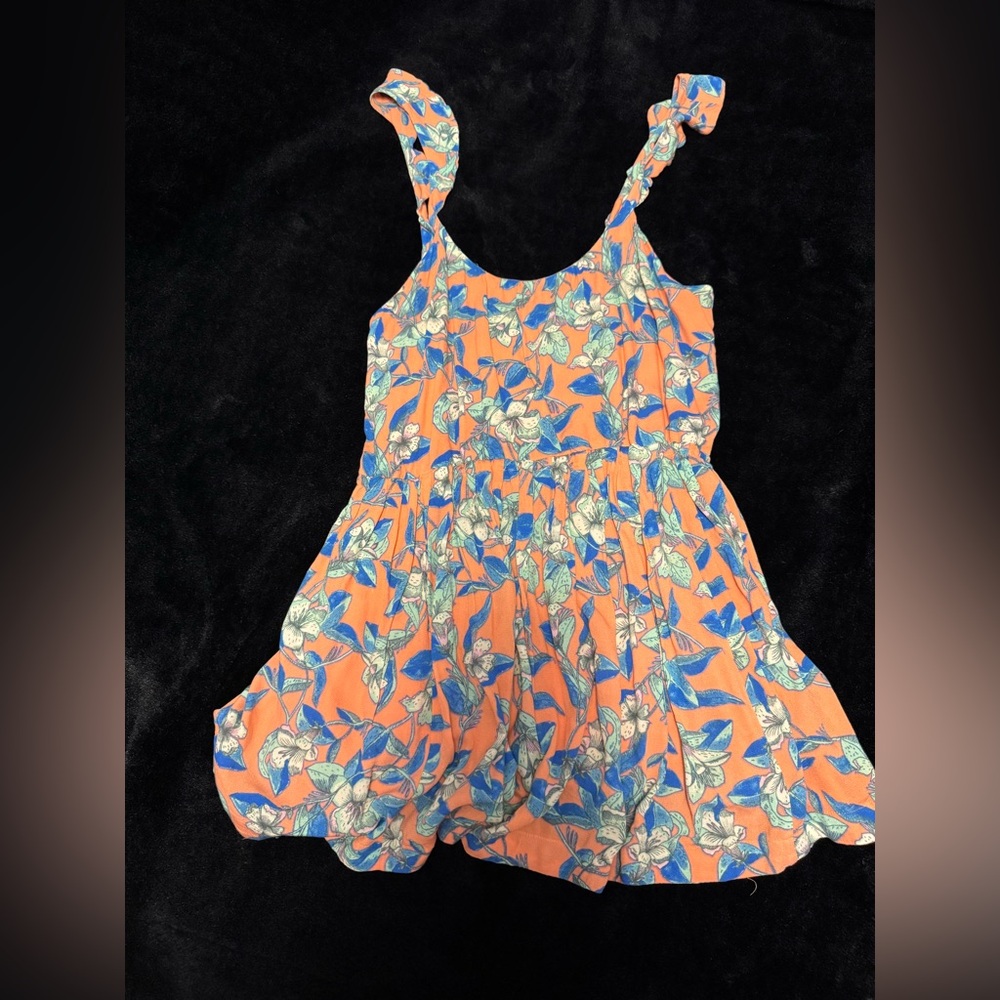 Free People Orange and Blue Floral Mini Dress